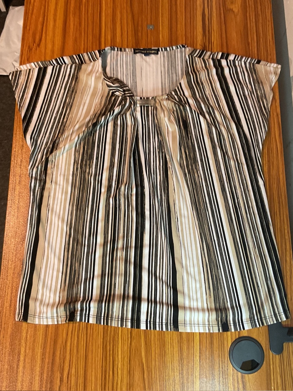 Adrienne Vittadini Black and White Striped Pleat-Front Blouse